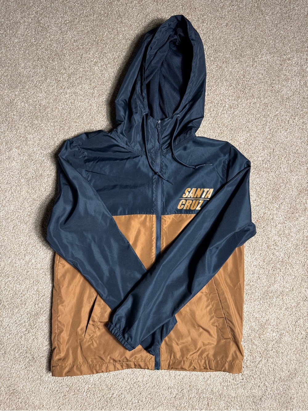 Santa Cruz Skateboards Navy and Brown Hooded Windbreaker